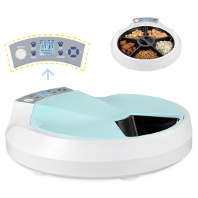 5-Meals Automatic Feeder Auto Pet Feeder 5x270ml Dry and Wet Food Dispenser Cat and Dog Food Dispenser Programmable Timer Portion Control with Vo