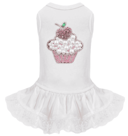 Lil Miss Cupcake Dog Dress (Color Option: White, size: XXS)