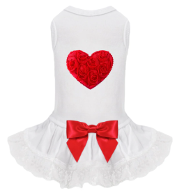 Lacey Puff Heart Dog Dress (Color Option: Red, size: XXS)