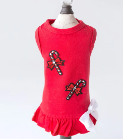 Candy Cane Dog Dress (Color: Red, size: XS)